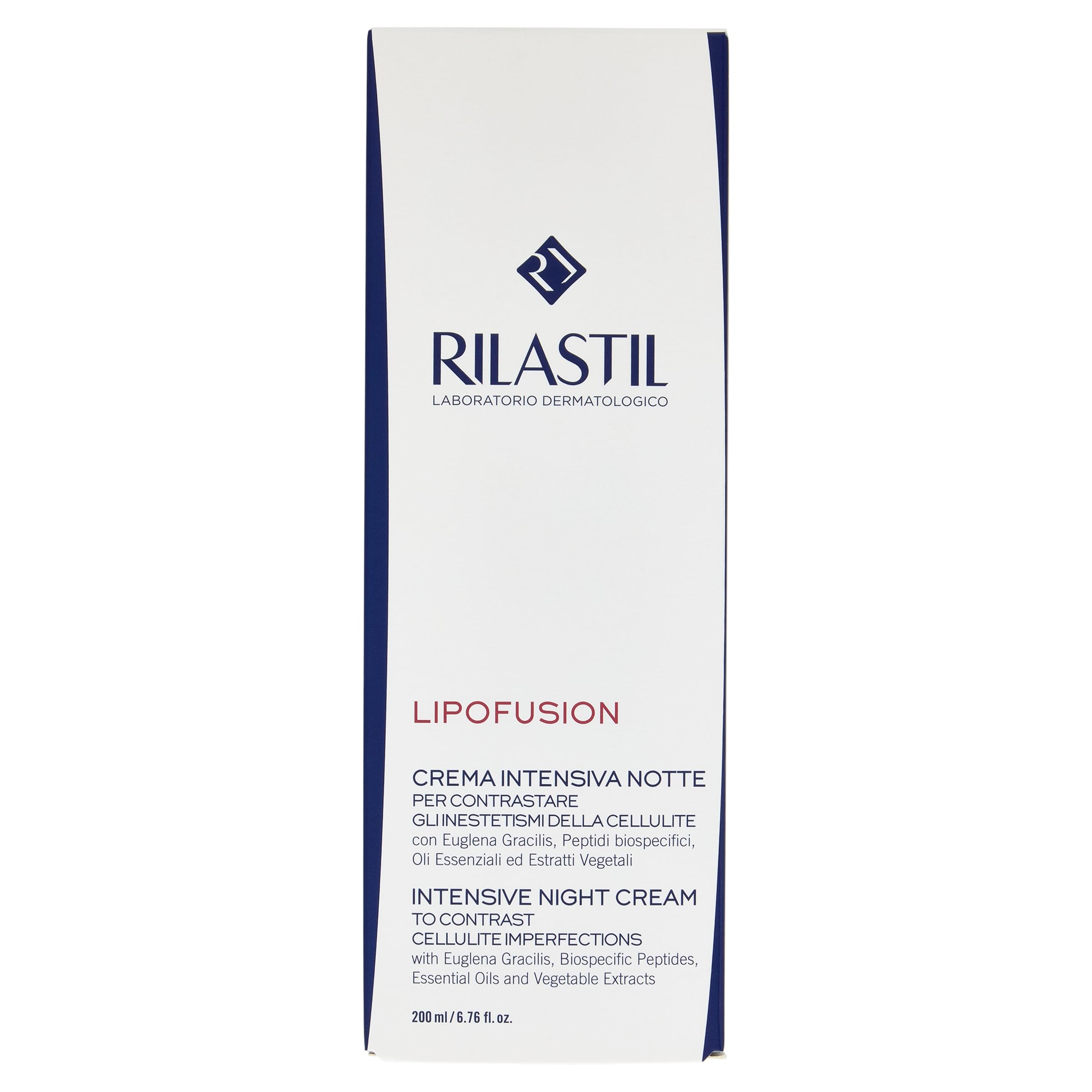 Rilastil Lipofusion Intensive Nachtcreme, Cellulite-Behandlung, Leichte und Feuchtigkeitsspendende Textur, 200 ml