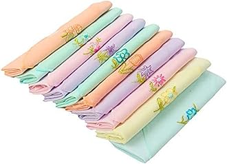 [Caruso Italy] Women Embroidered 100% Pure Cotton Handkerchief Multicolor - 10 Pack One Size Fits Most, Light Multicolor, light multicolor