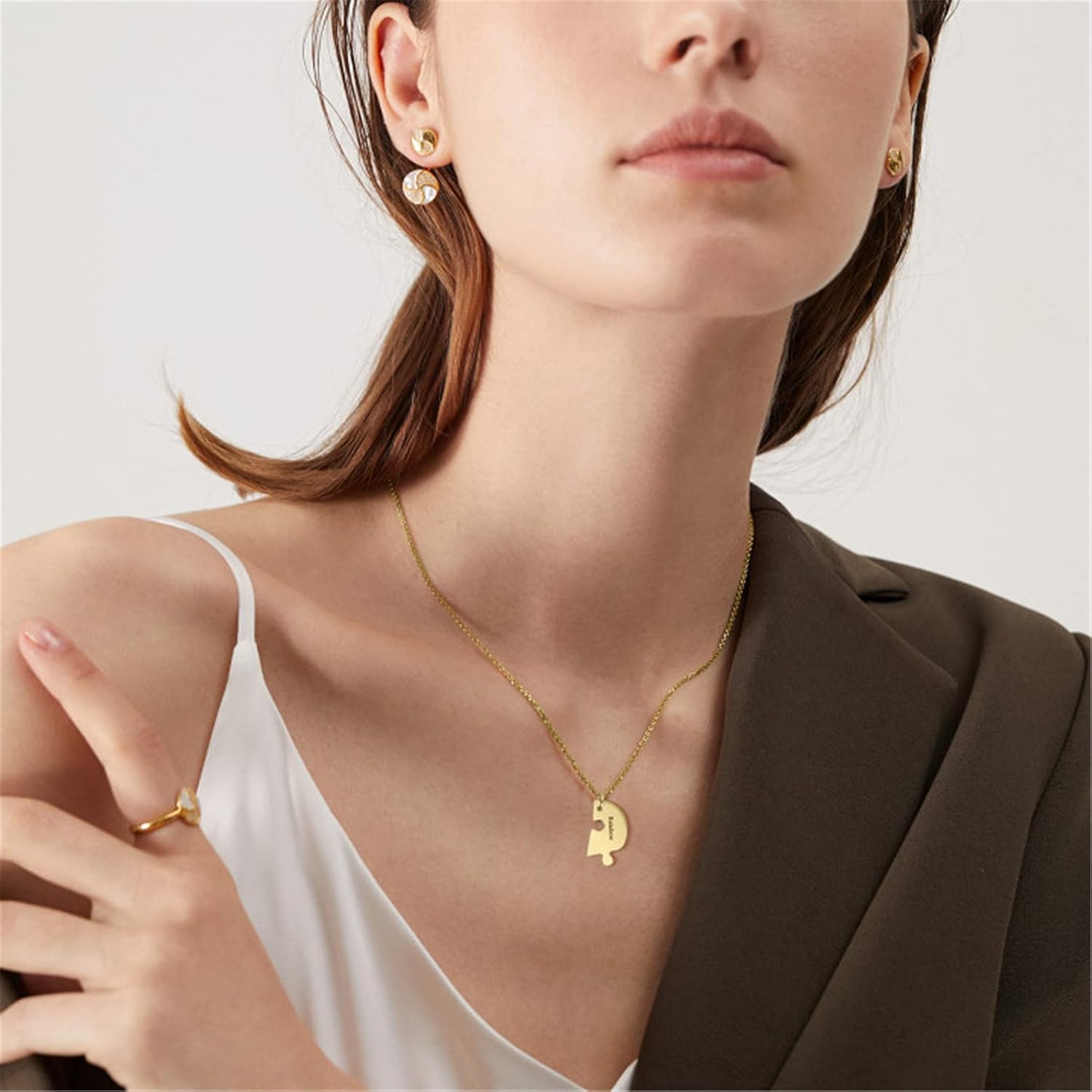 MissNaNa 19.7" BFF Necklace Personalized Best Friend Necklace Customized Heart Puzzle Necklace for 2/3/4/5/6 Friendship Necklaces Puzzle Piece Necklaces BBF/Family/Sister