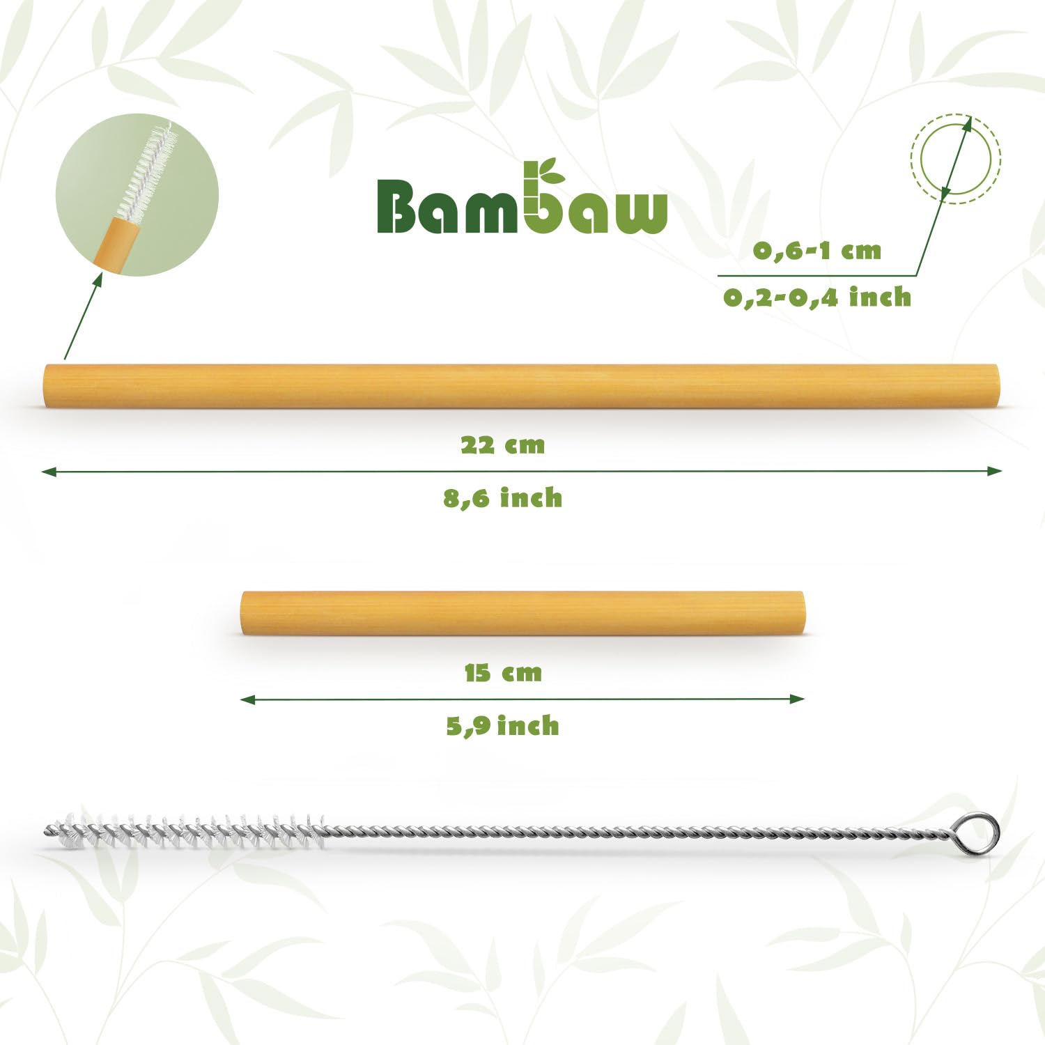 Bambaw Bambus Strohhalme, Wiederverwendbare Trinkhalme, Biologisch  abbaubare Strohhalme Ohne Plastik, Reinigungsbrste Fr Trinkhalme, 6 x 13  cm + 6 x 22 cm, 12er-Pack : Amazon.de: Kche, Haushalt & Wohnen