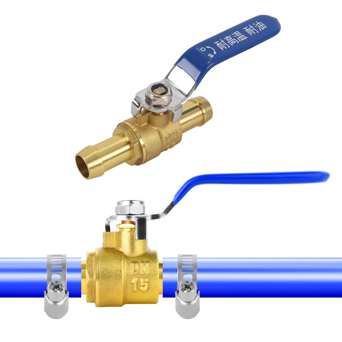 Ludom Lot de 2 vannes à bille d'arrêt à 2 voies de 16 mm, embout droit, vanne à bille en laiton avec poignée de commande à 90° pour conduites d'air, de gaz et de carburant.
