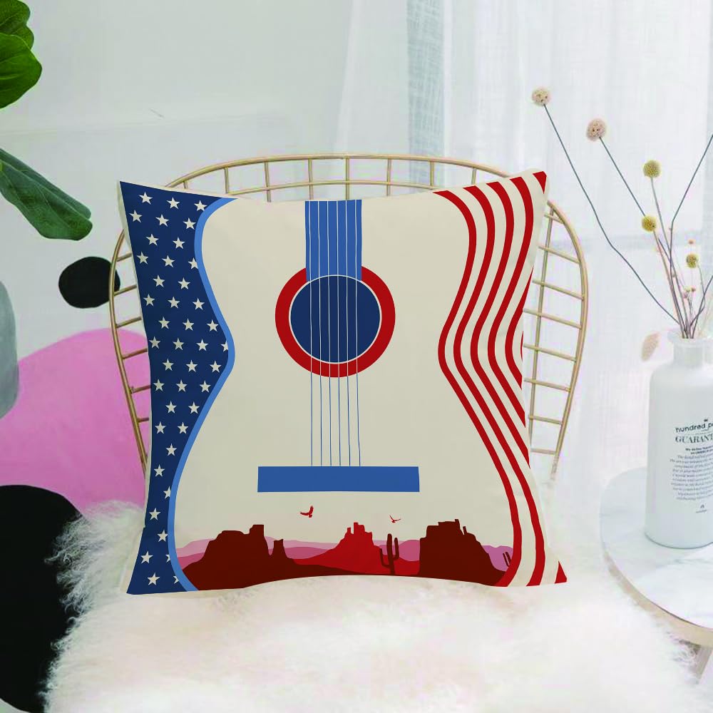 Hyosxw Music,Country Music Festival Event Illustrat - A7 Cushion Cover,Throw Pillow Case Home Decorative For Living Room Bedroom Sofa Chair 18X18 Inch,Music,Country Music Festival Event Illustration Guitar With American Flag Desi,Pillowcase 45X45cm