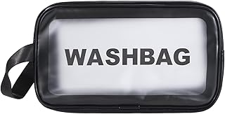 شنطة مستحضرات تجميل بسحاب شفافة للنساء من هابي هوم، شنطة مستحضرات تجميل مقاومة للماء، شنطة مستحضرات تجميل من البولي يوريثين وبلاستيك PVC للنساء، 25 سم × 15 سم (اسود)