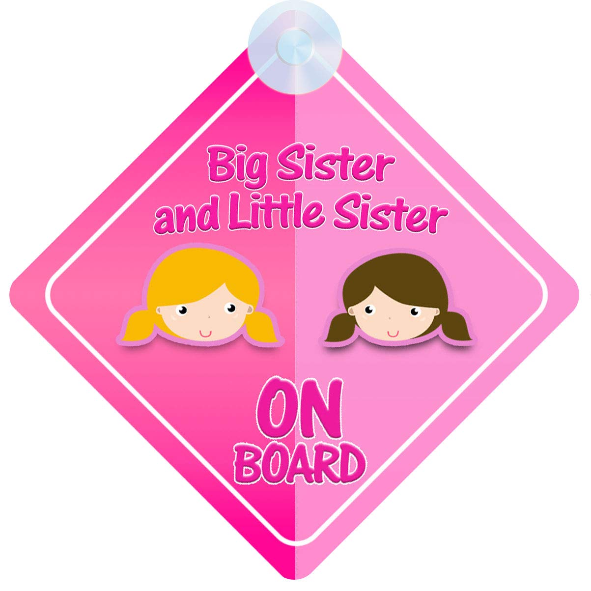 Qg Ltd Pink Children On Board Car Sign - Big Sister & Little Sister Design With Strong Suction Cup |