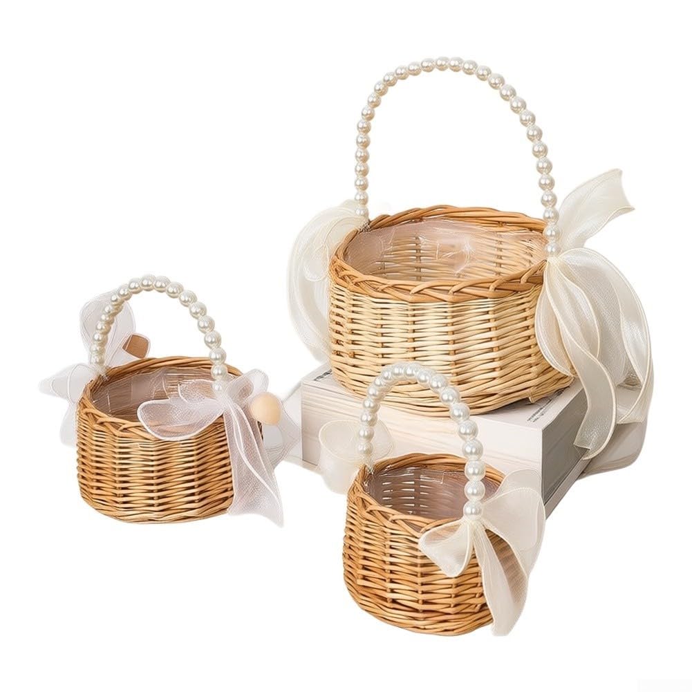 Cestini rustici fatti a mano in vimini per damigelle di fiori, in vimini ramoscello di salice, per matrimoni, corridoi per bambini, decorazioni per baby shower e feste in giardino, confezione da 2
