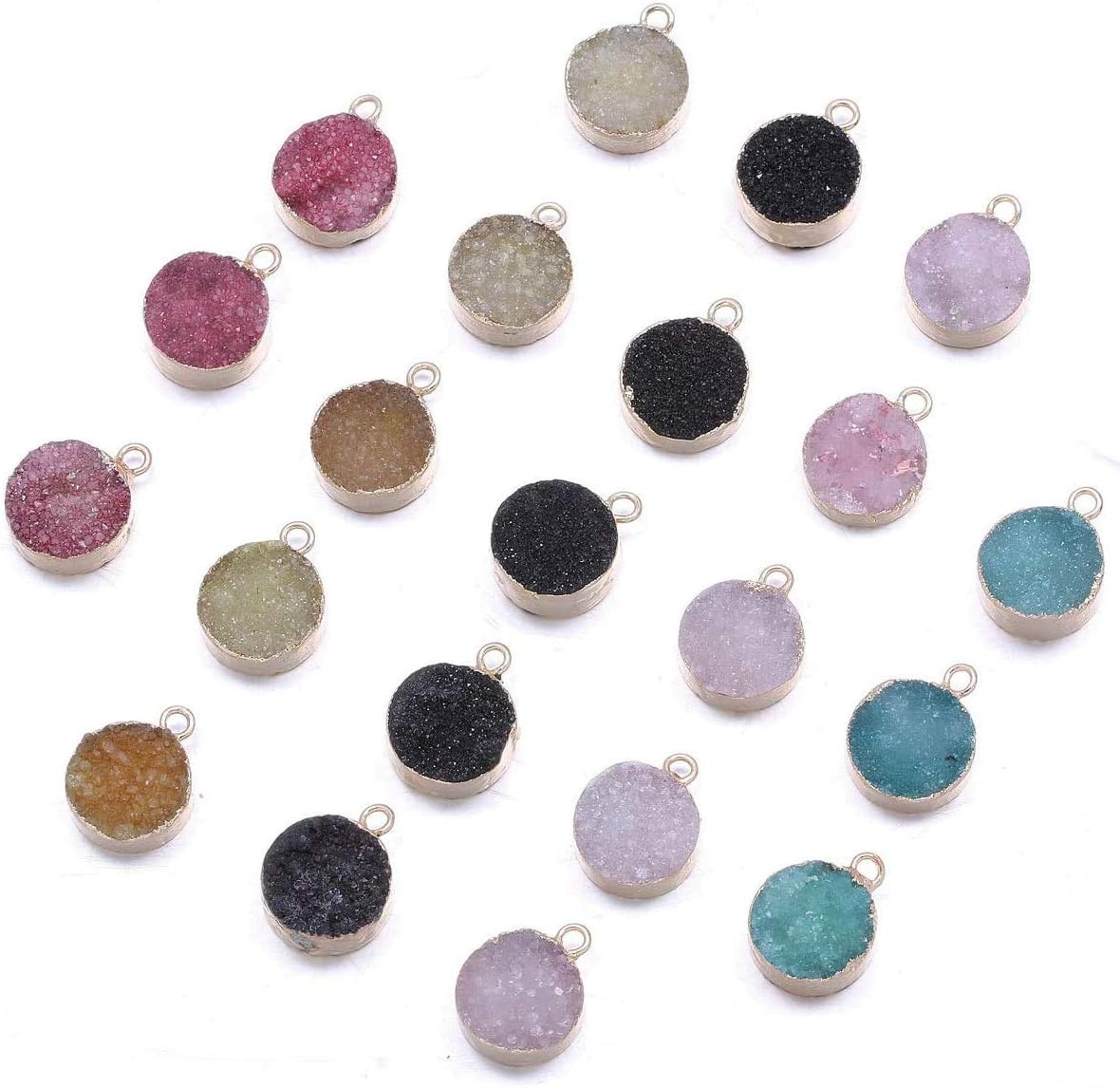 5PCS Natural Round Druzy Agate Stone Pendant Links Healing Chakra Gemstone Charms Pendants 13X7mm for Jewelry Making Hole: 2mm (Random Mixed Colors) - Image 2