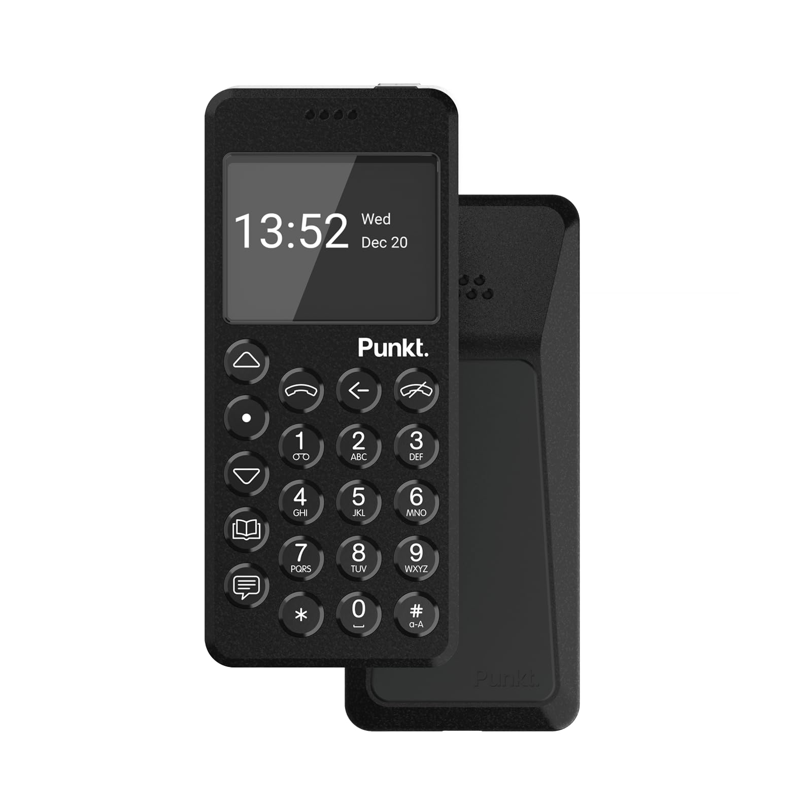 Punkt. MP02 New Generation 4G LTE Dumb Phone, Minimalist Mobile Phone, Unlocked, Nano-SIM, WiFi Hotspot,2GB RAM+16GB Storage, 1280 mAh Battery - Black
