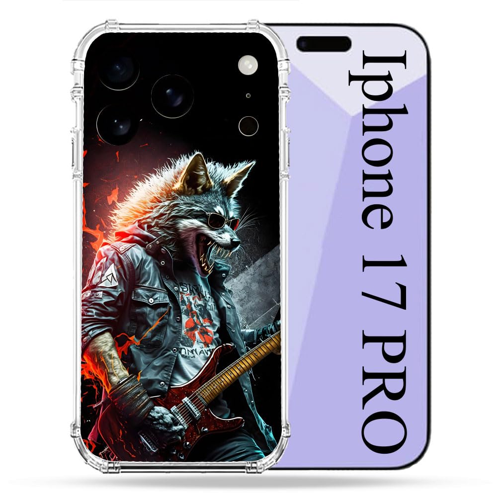 Coque iPhone 17 Pro loup rock antichoc renforcée noire