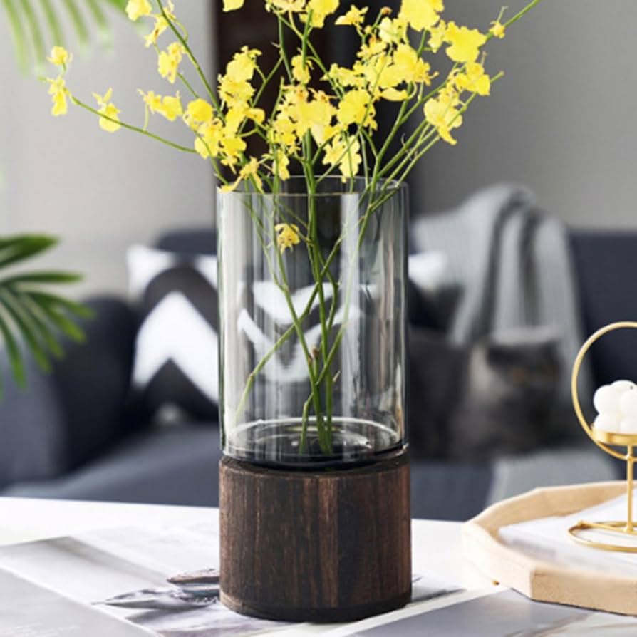 Amazon.co.jp: YJFFQ フラワーベース 花瓶 木 12*31cm ウッド