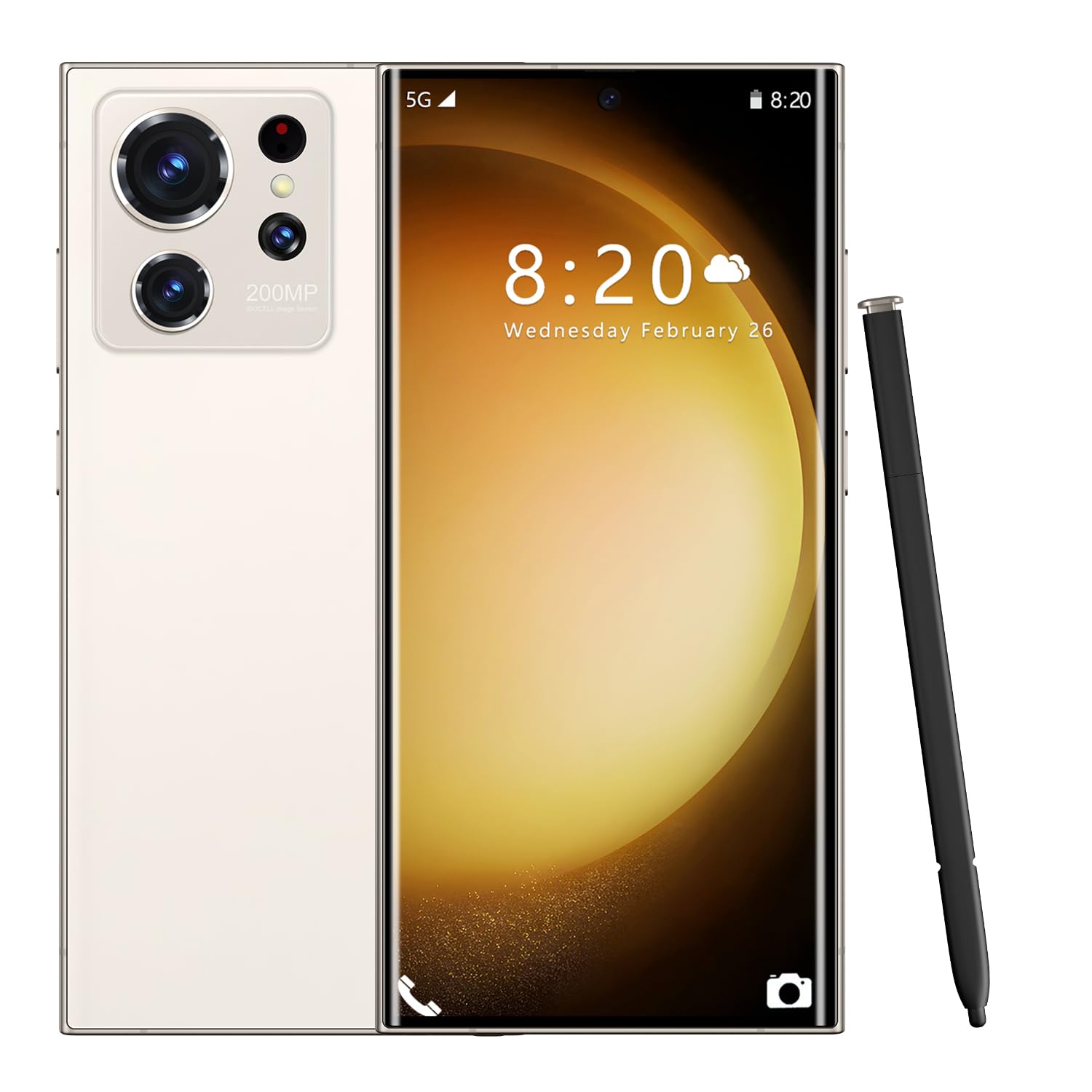 C24 Ultra Unlocked Cell Phones 5G Smartphone Android 13 Cell Phones Snapdragon 8Gen2 8GB+256GB 6.8" HD Screen 24MP+50MP 6800 mAh Long Battery (White)