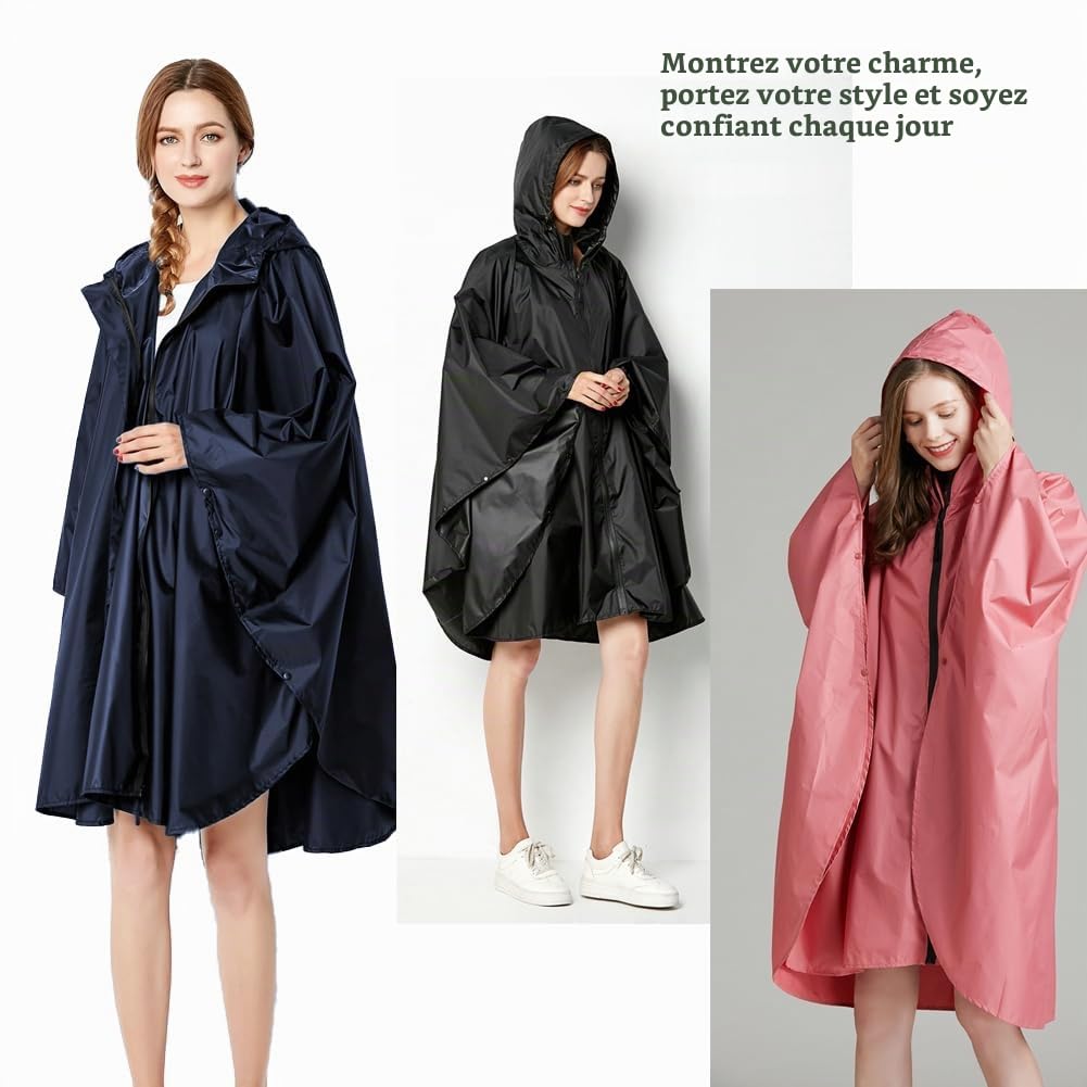 Femmes Imperméable Poncho de pluie Stylé Réutilisable Poncho de pluie Hiking Cycling Outdoor Polyvalent Veste de avec capuche