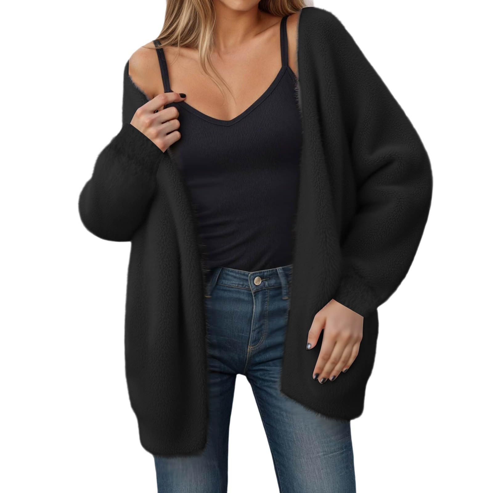 Alpaka Strickjacke Damen, Oversize Cardigan Damen Strick,Grobstrick-Cardigan FüR Damen LangäRmelig Weich Vorne Offen GemüTlich Mittellang Oberbekleidung FüR Herbst Und Winter LäSsiger Komfort