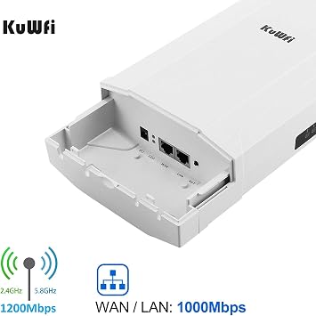 KuWFi 1200Mbps Gigabit WiFi Bridge, 2.4&5.8G Point to Point Outdoor