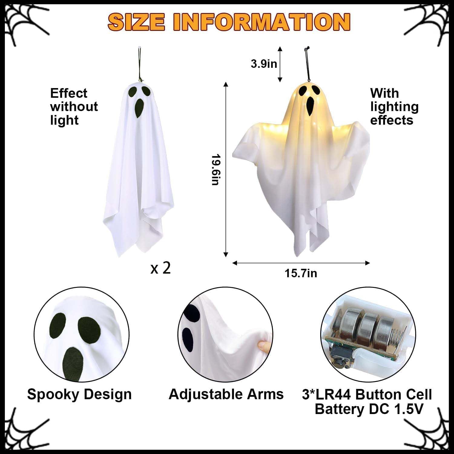 Gruseelige Geister Windsäcke Für Halloween - 2-tlg. Set Mit LED Beleuchtung 90x60cm