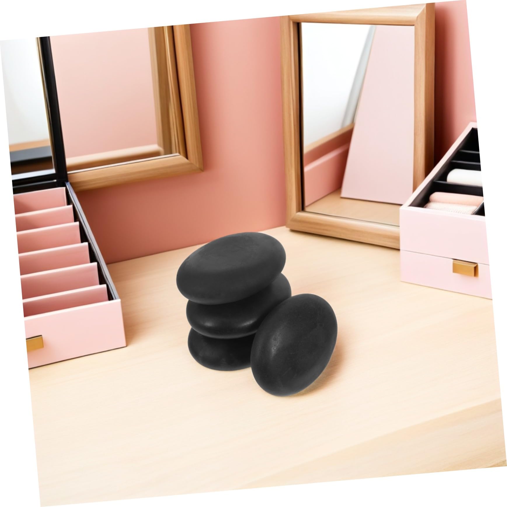 Piedra de Masaje Caliente 4 Piezas de Basalto Negro 9x7 Curvada