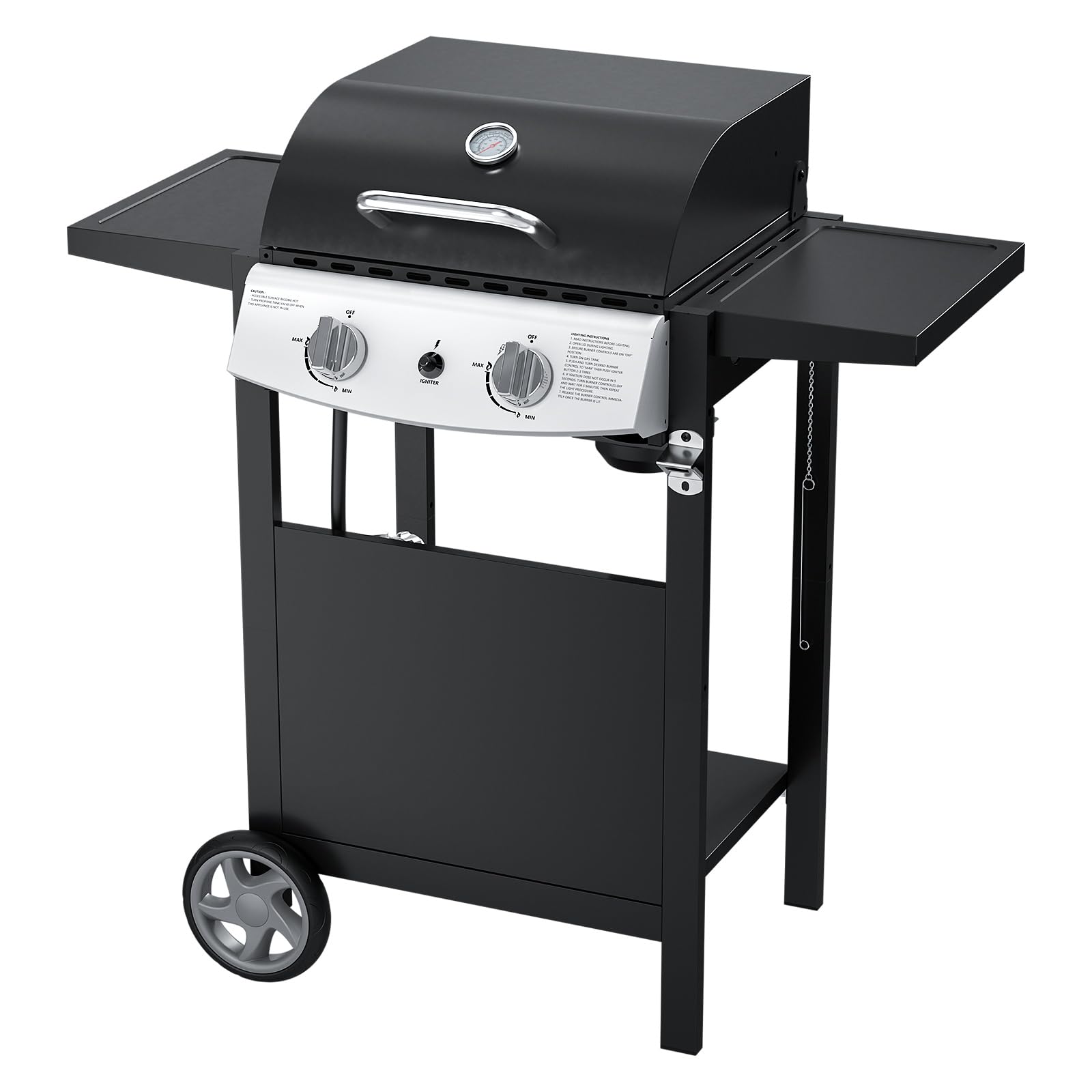 ZAFRO 2-Burner Propane Gas Grills BBQ with Integrated Protective Hood and Side Shelves,for Patio Party,Black
