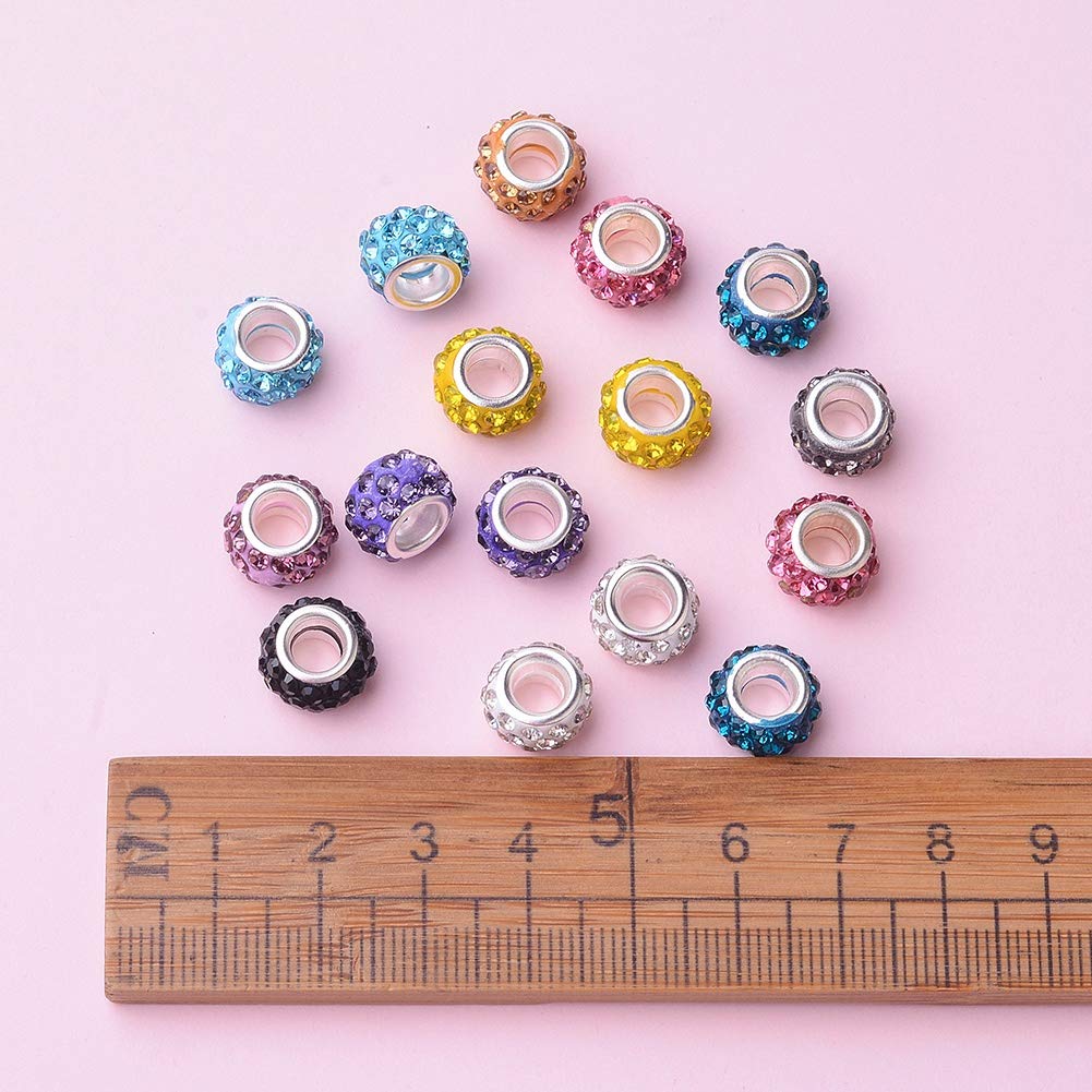PandaHall 100 Perline Europee In Resina Sfaccettata, Foro 5mm, Colori AB Misti, Con Anima In Ottone Argento