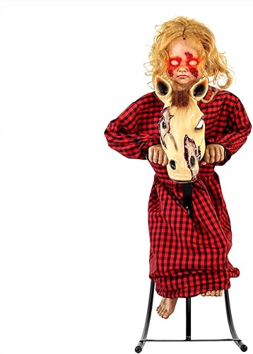 Haunted Hill Farm Caballo mecedor animatrónico de 3.2 pies de altura, animatrónica de Halloween, decoración de película de terror gótica