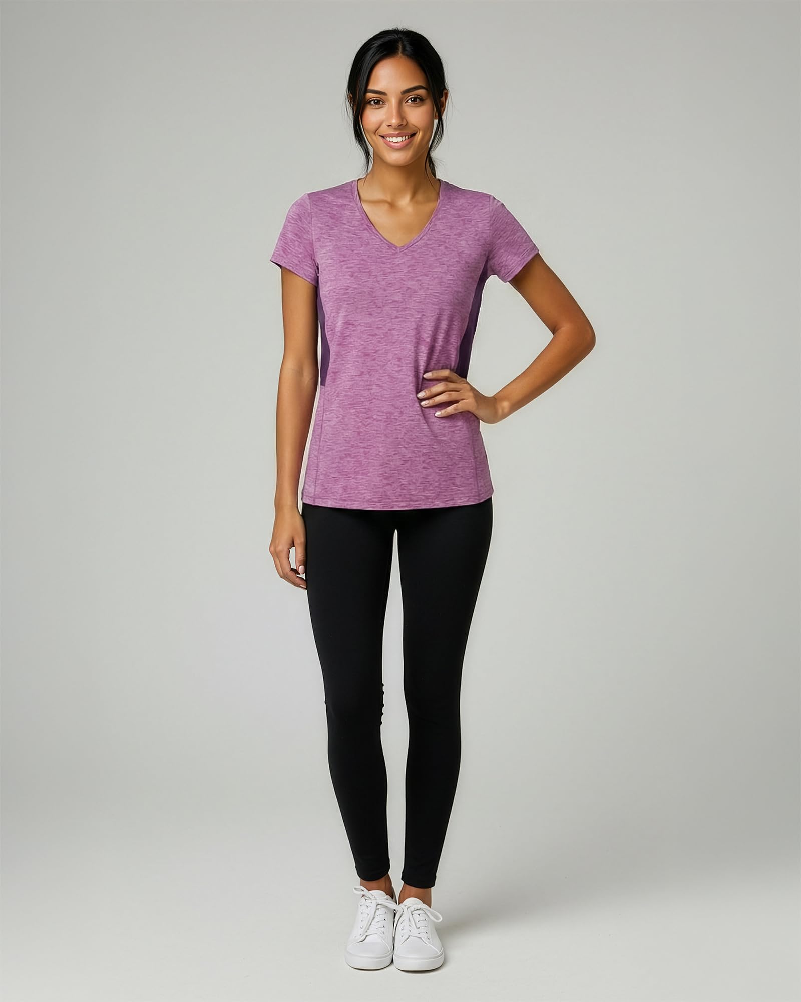 Real Essentials Décontracté T-Shirt Femme (Lot de 5) | Disponible en grande taille, manches courtes, évacuation de l'humidité, vêtements de sport extensibles pour course à pied