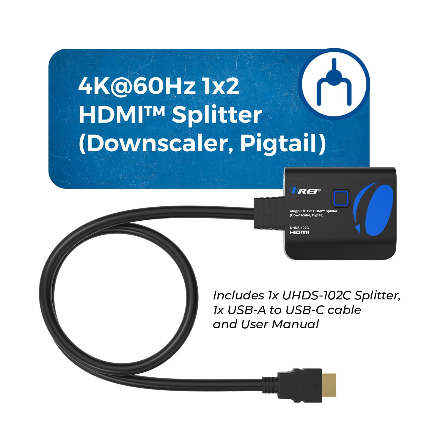 OREI Répartiteur HDMI 4K 1 entrée 2 sorties 4:4 8 bits - Boitier HDMI 2.0, HDCP 2.2, 18 Gbit/s, 4K @ 60Hz HDMI Duplicateur/distributeur UltaHD haute résolution 1x2 (UHDS-102C)