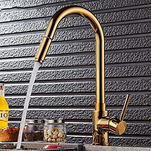 Grifo de cocina dorado y extraíble de latón monomando elegante 4