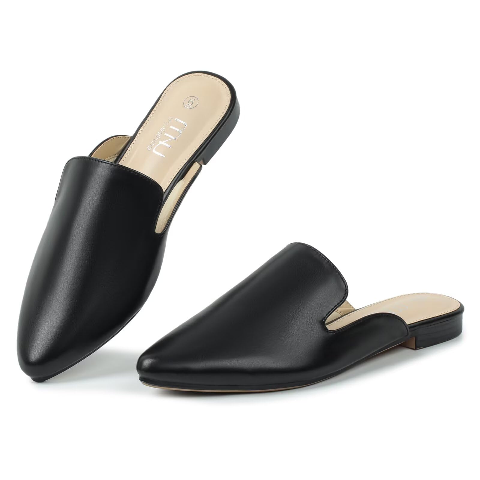 MUSSHOE Women’s Pointed Toe Mule Flats: Comfortable Lightweight Slip On Backless Loafers with Memory Foam for Office Work &amp; Dressy Casual Wear