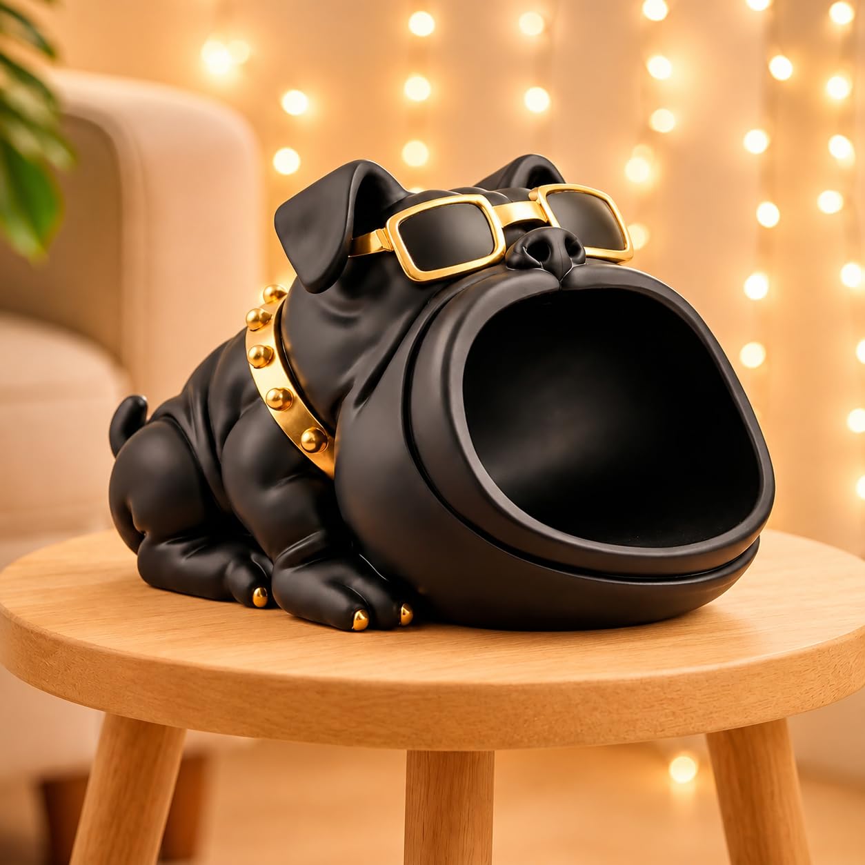 Xtore® Sculptural Bulldog Storage Organizer Showpiece| Modern Matte Black Dog Figurine with Sunglasses & Utility Bowl for Living Room, Desk, Entryway Styling (Black, 26 x 16 cm)-picture-27