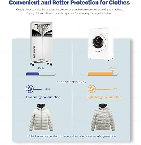 Miniatura 2 de Secadora de ropa, secadora portátil con temporizador, armario de secado de ropa de 60 pulgadas con gran capacidad, secadora eléctricaestante para el