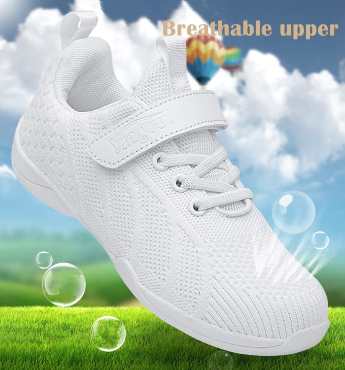 DADAWEN Youth Girls White Cheerleading Shoes Athletic Training Tennis Breathable Competition Cheer Sneakers3