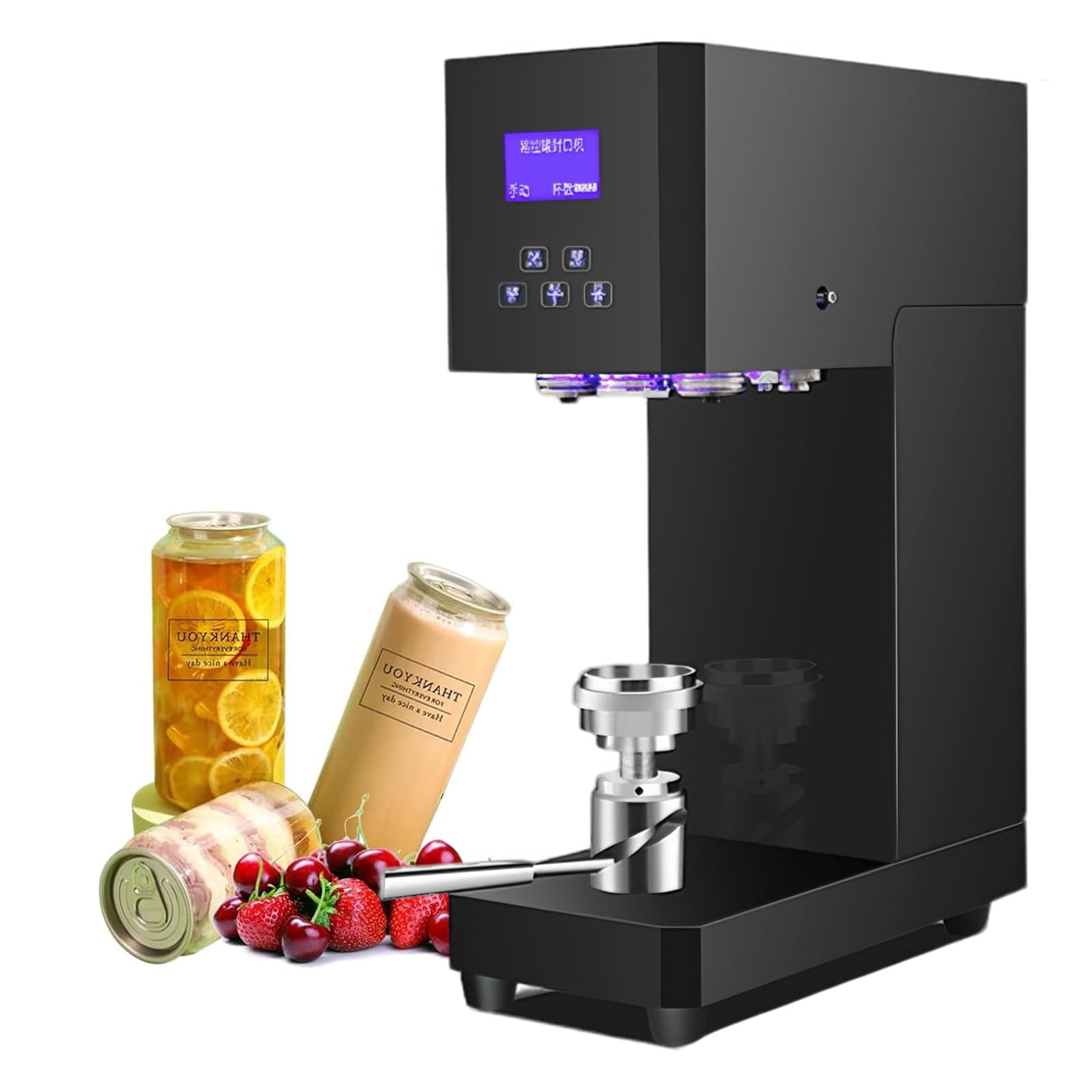 XUFWANYE Commercial Can Sealer 370W, Automatic Sealing Machine Fits 5.5cm Diameter & Up to 17cm Height, with LED Display & Smart Counter, Ideal for Aluminum & Plastic Cans Black