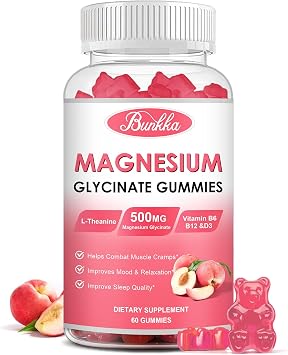 Magnesium Glycinate Gummies-Magnesium Glycinate 500mg, Magnesium Complex Supplement with Potassium, VitaminD, B6 for Calm, Sleep&Stress Relief-Sugar Free, 60 Peach Magnesium Gummies