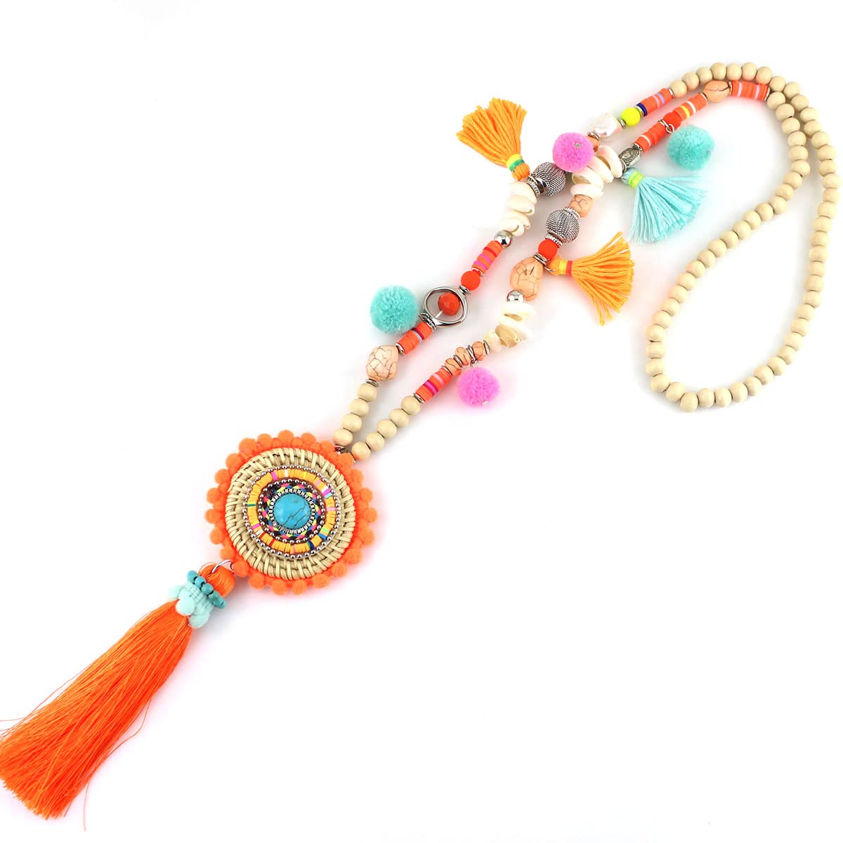 HXSCOO HXSCOO Collar Largo Hecho a Mano for Mujer, Collar Bohemio, Accesorios, Colorido, Vintage, étnico, Estilo Punk, joyería de Moda (Color : Naranja)
