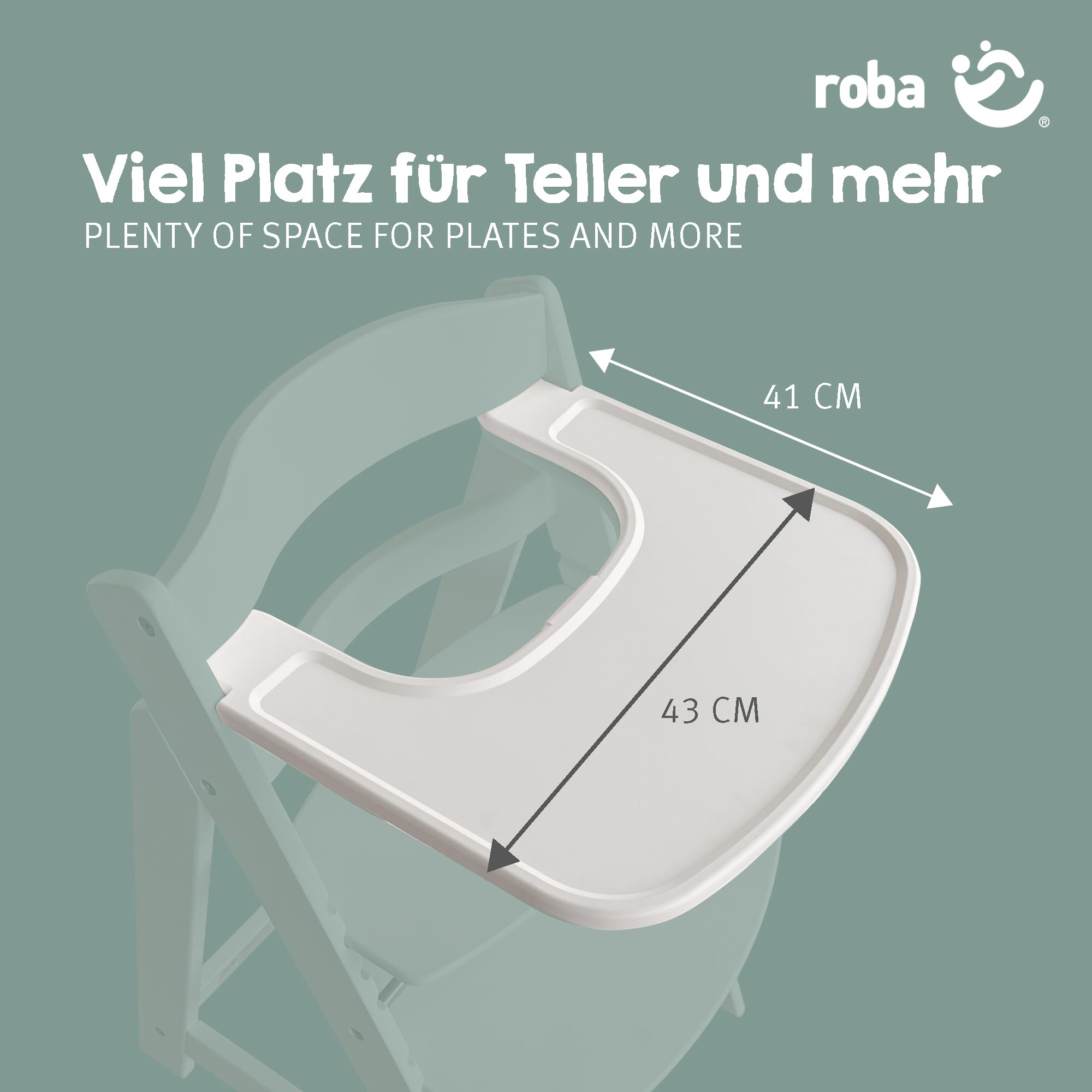 roba Plateau Repas en Plastique – Extension & Accessoire pour Chaises Hautes Sit Up Flex, Liv Up & Born Up – Compatible avec Harnais et Coussins – Fixation Rapide – Nettoyage Facile – Blanc