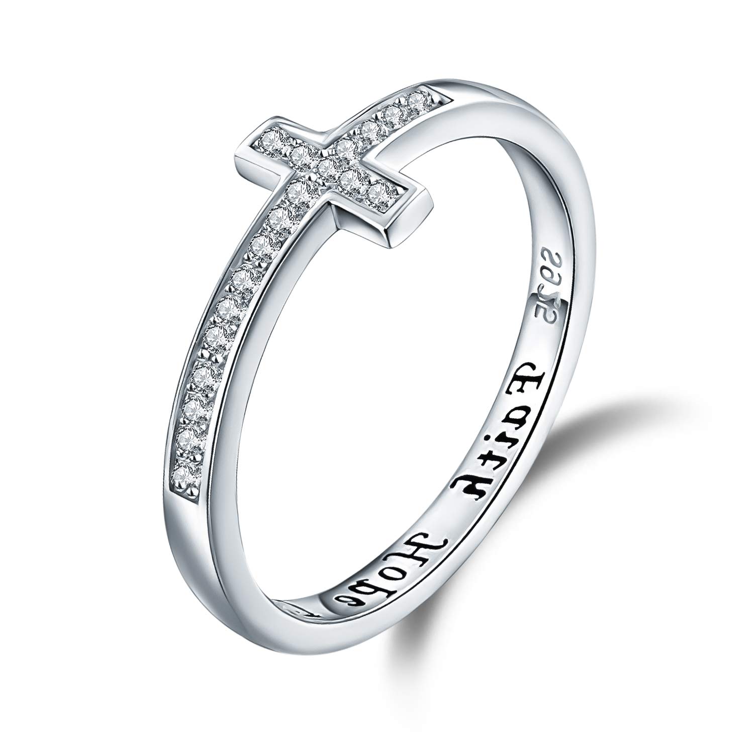 MADEONE925 Sterling Silver Sideways Cross Stackable Ring 14K Gold Plated Cubic Zirconia Ring Wedding Eternity Bands Engagement Ring Christmas Jewelry gifts for Women