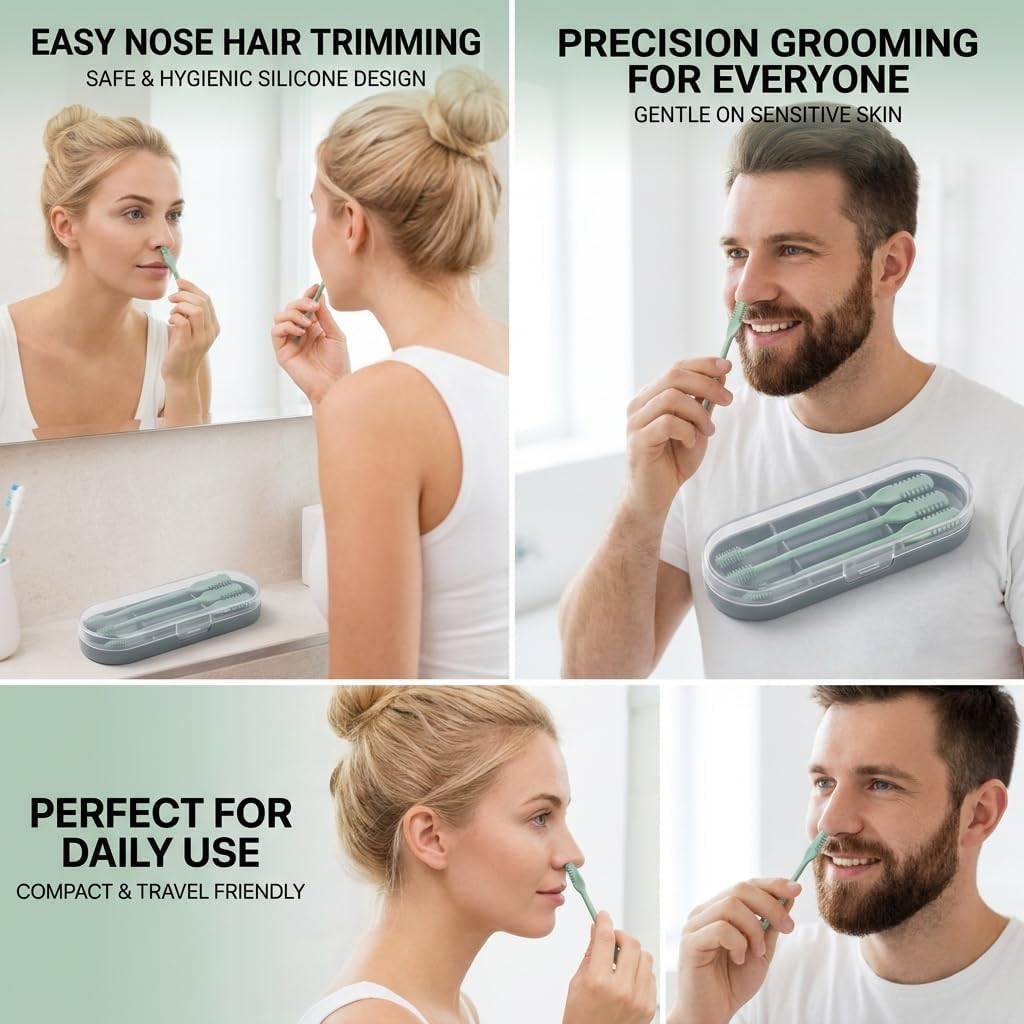 2-in-1 Nasal Hair Cutter, 360° Rotating Nose Hair Trimmer with Double-Sided Blade, Manual Nostril Hair Removal Tool for Men Women, Travel Essential