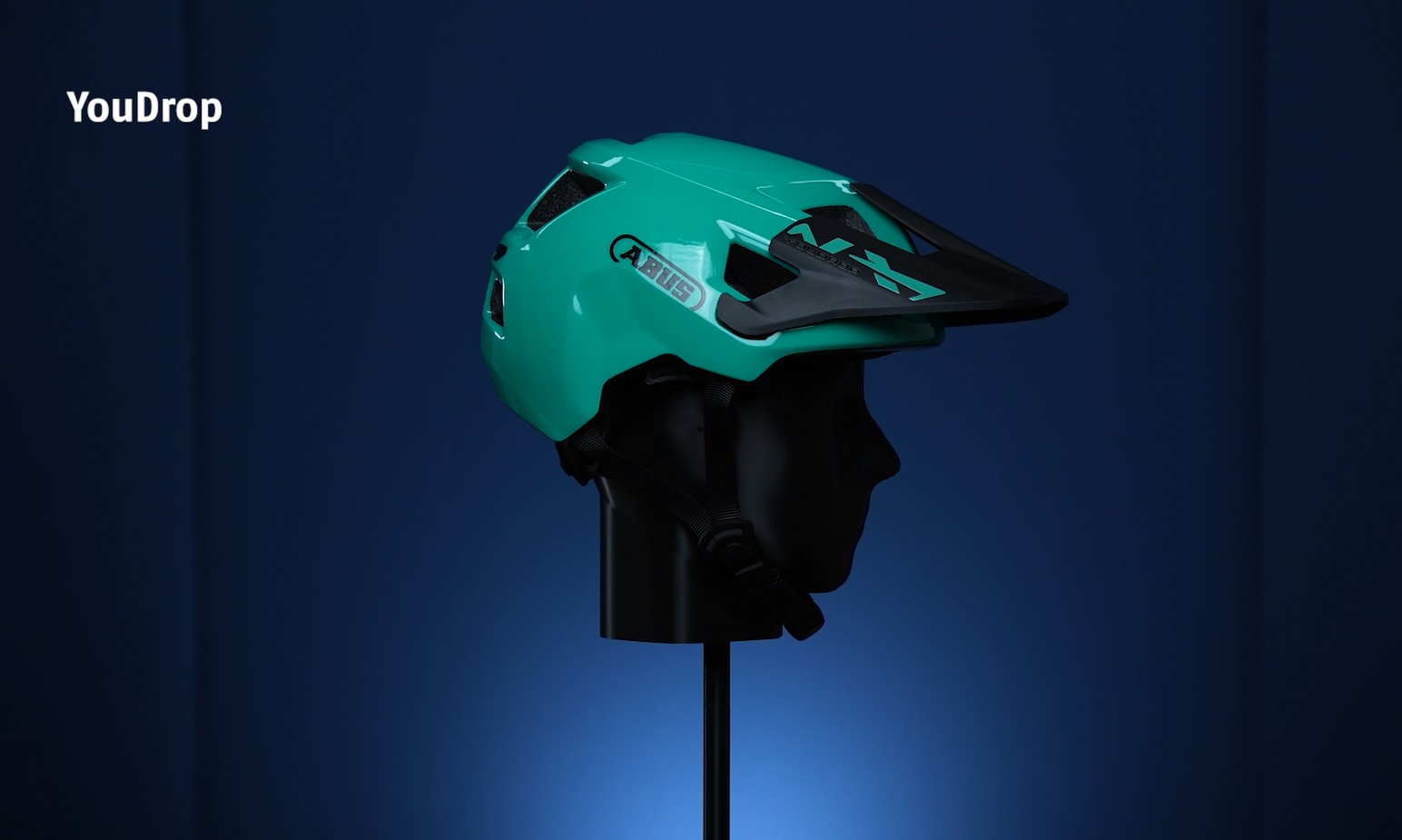 ABUS MTB helm YouDrop - fietshelm voor kinderen en tieners - voor dagelijks gebruik of off-road touren - met ruimte voor een vlecht of staart - zwart glanzend, maat S