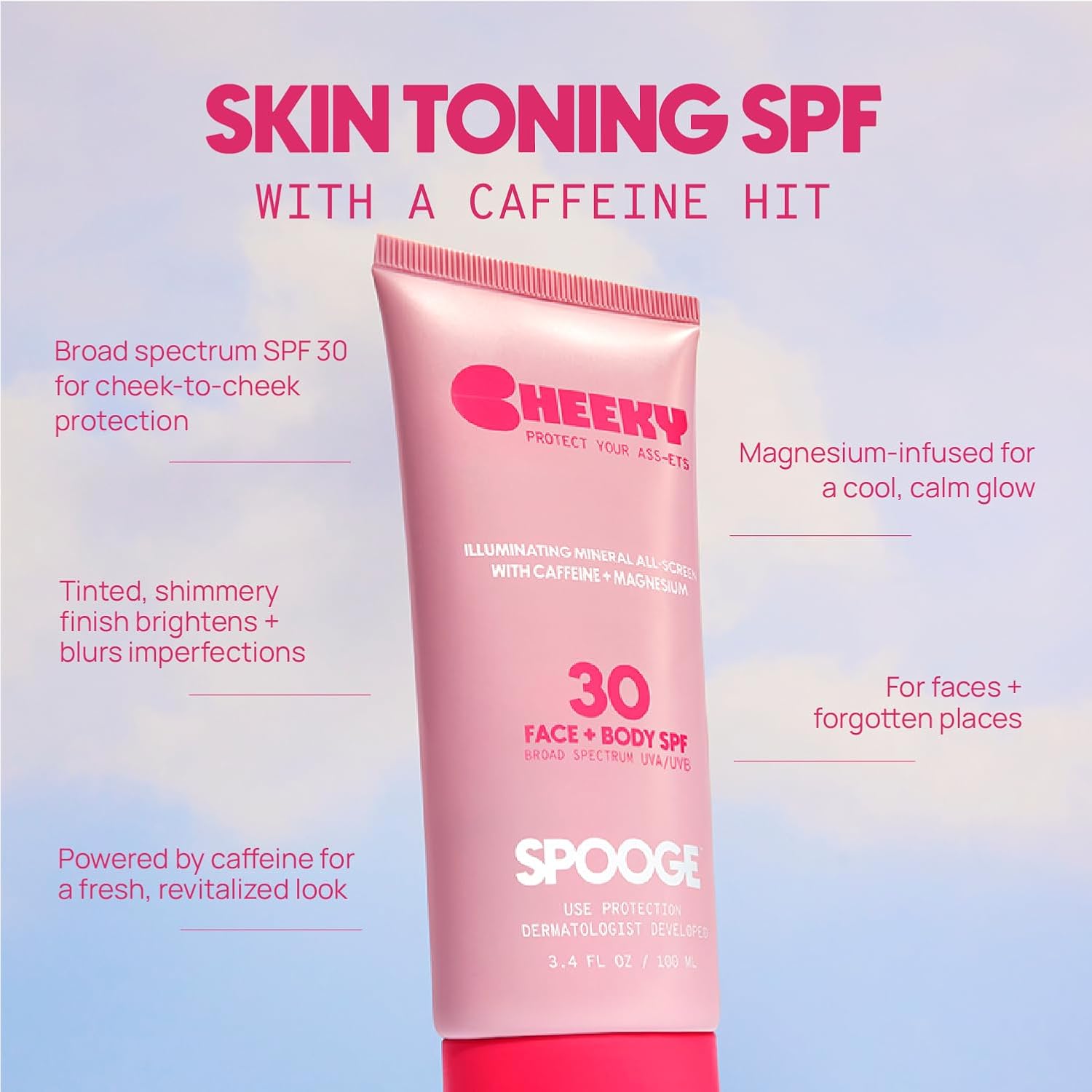 Cheeky Mineral All-Screen - SPF 30 Shimmer Body Sunscreen with Caffeine - Dermatologist Developed & Reef Safe Skincare with Glowy Finish for Beach & Festivals (3.4oz) - Image 4