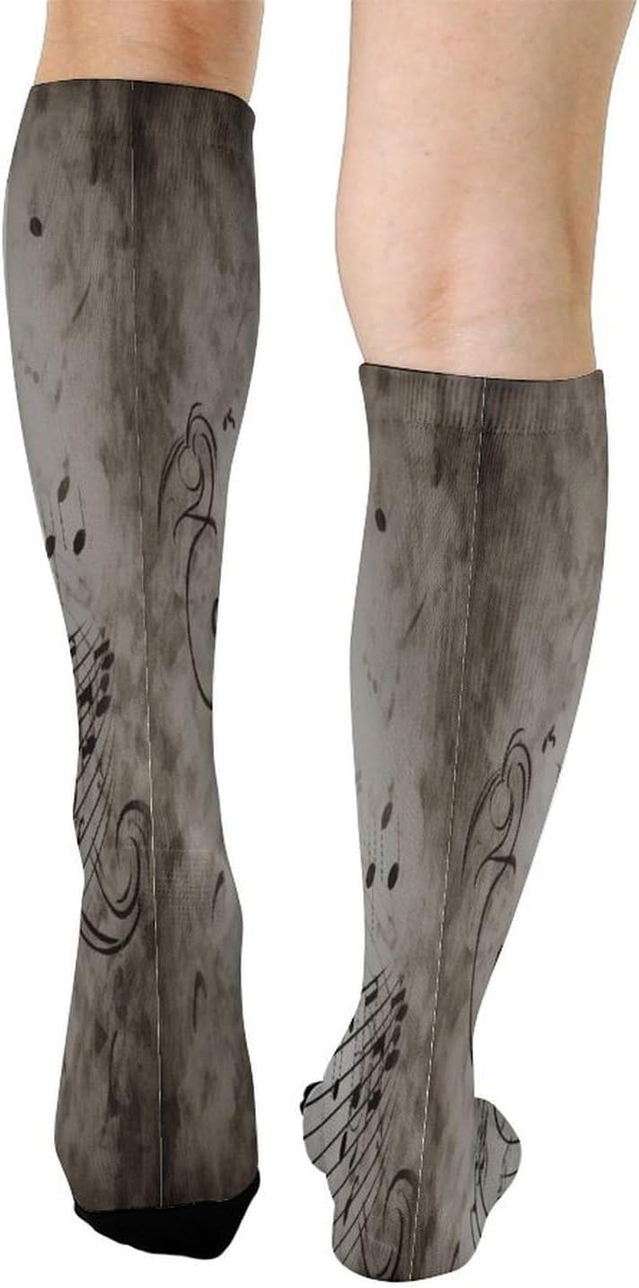 Music Note Wall Compression Sock Circulation Support Socks Lightweight Knee High Tube Sock Over-The-Calf Sock for Adult