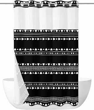 No Hook Shower Curtain with Snap in Liner Set,Abstract Bohemian Striped Lines Waterproof Fabric Shower Curtains Retro Geometric on Black Double Layer Bath Curtain for Bathroom,36Wx72L