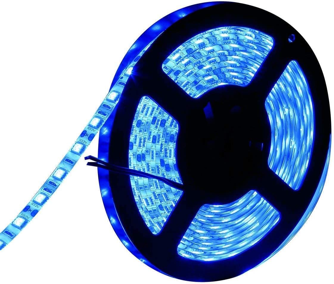 Blue LED Strip Light, Non-Waterproof 16ft/5m SMD5050 (60 LED/s) Total 300 LEDs DC12V Flexible Cuttable LED Tape Light (No 12V Power Plug/Adapter)