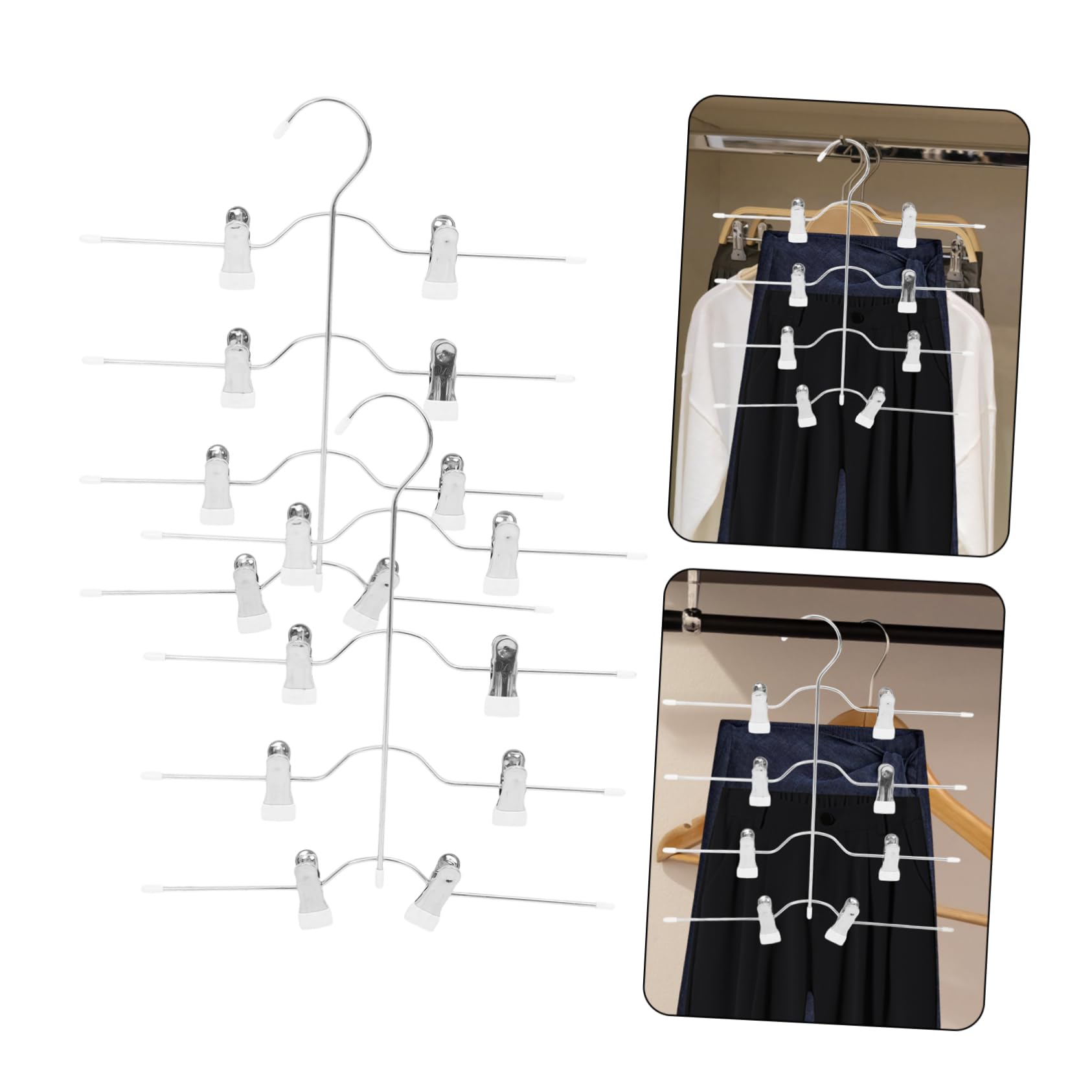 Pack Hosenbügel mit Clips, 4-stufig, Weiß aus Manganstahl