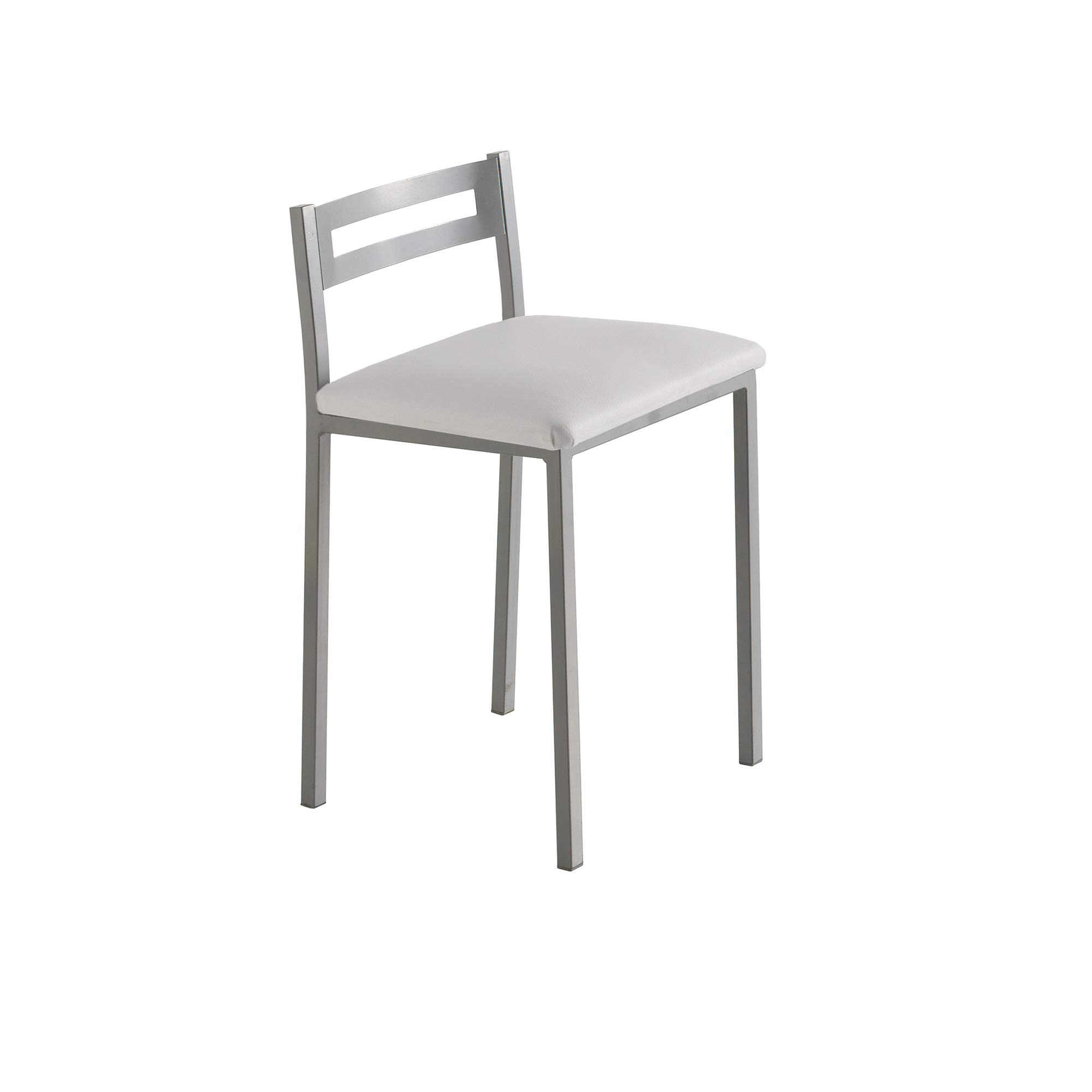 MOMMA HOME Taburetes Altos de Cocina - Pack 4 Taburetes de Cocina, Banquetas, Sillas, Taburete Bar, Material Metal/Ecopiel, Color Plata/Blanco, Modelo MOLI, Medidas 34x34x65cm