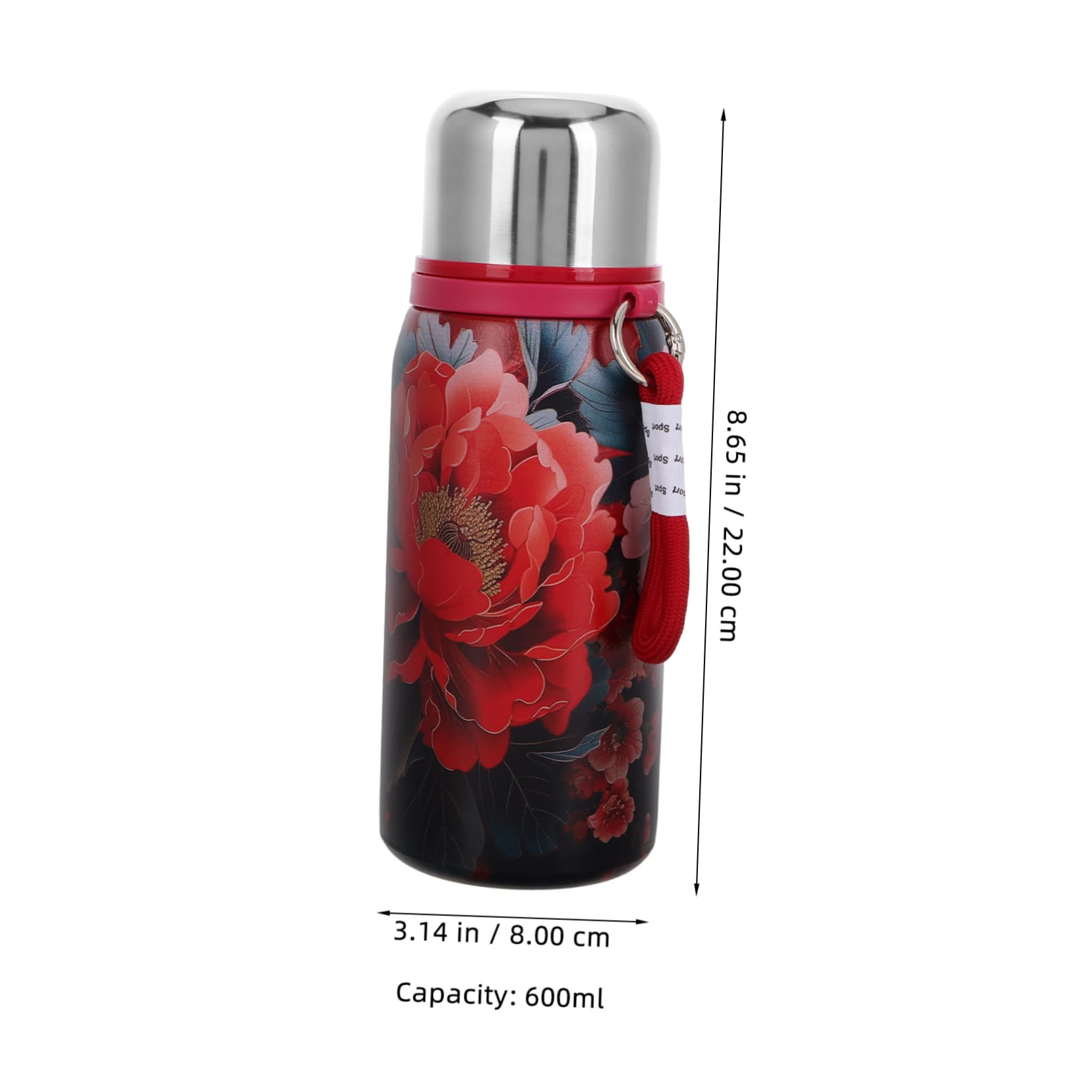 Botella Térmica de Acero Inoxidable 304 de 600 Ml Diseño Floral, Fácil de Limpiar y Portátil para Viajes y Ocasiones de Negocios