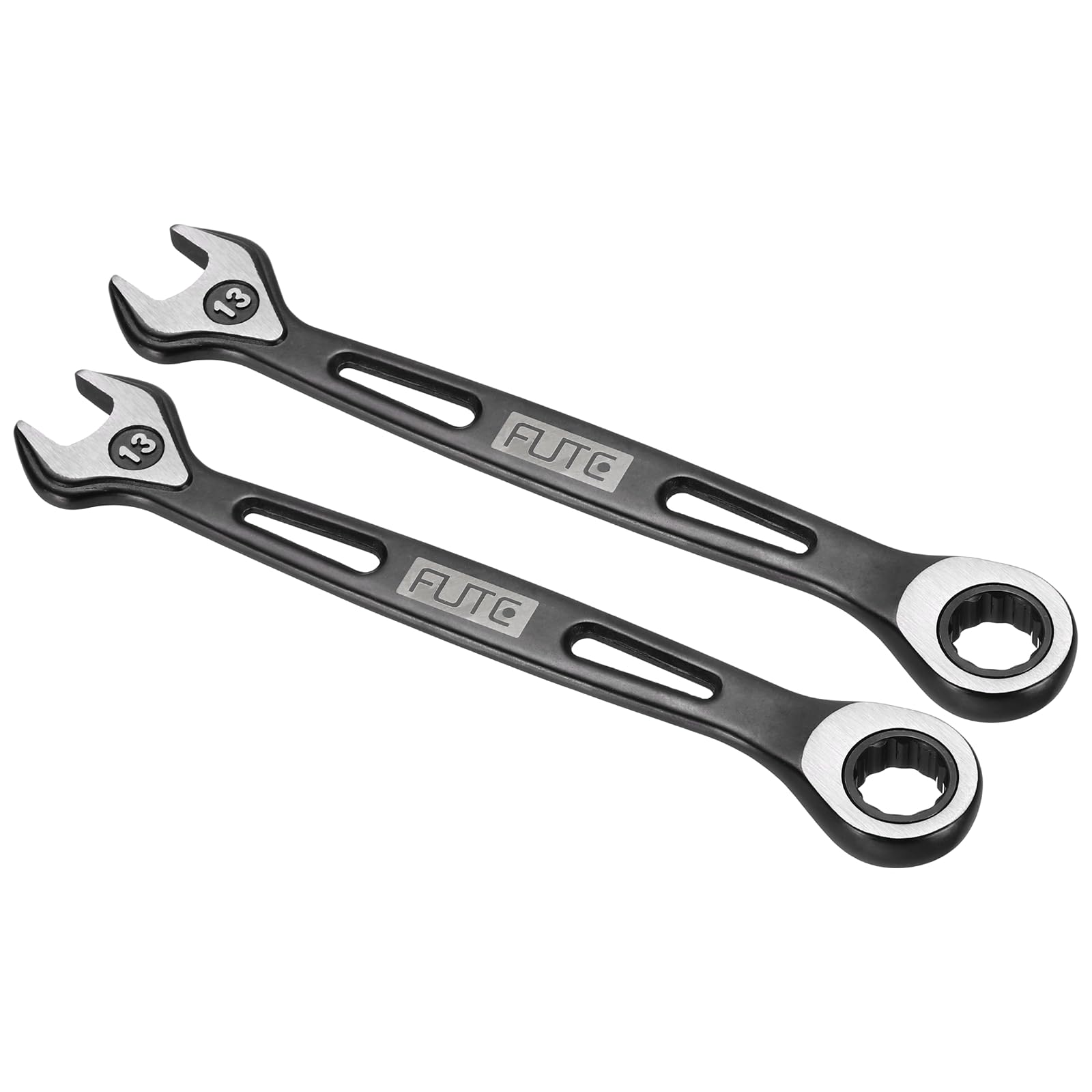 sourcing map 2Pcs Ratcheting Combination Wrench 13mm Stubby Wrench Metric High Carbon Steel Double 12-Point Box Open-Ended Ratchet Spanner Tool for Household Garage Workshop Auto Repairs, Black