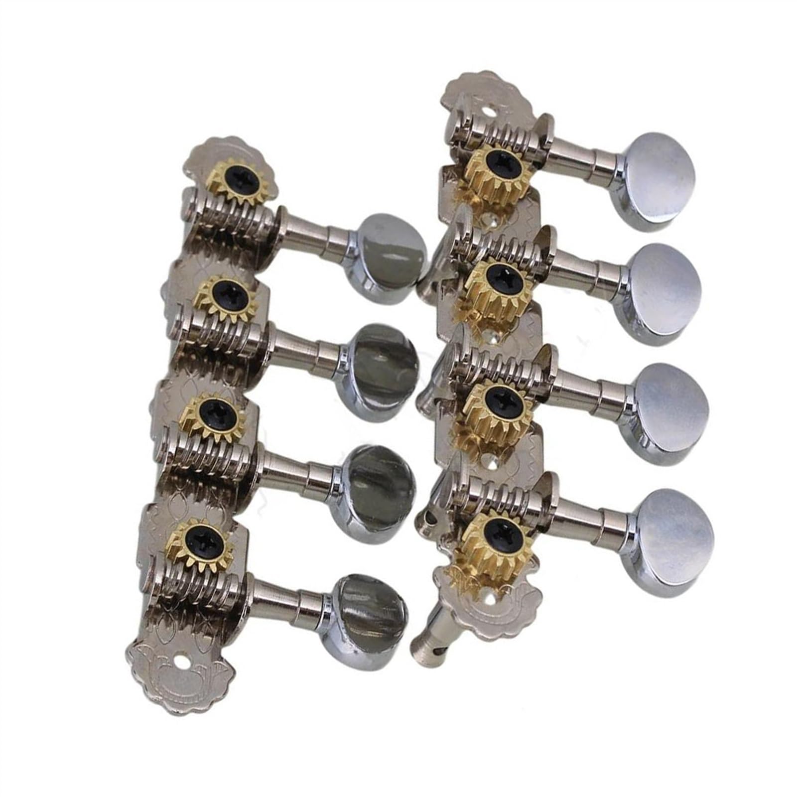 Gitarren Saiten Stimmwirbel Stimmgerät 2 Stück Silberner Ovaler Knopf Verchromte Zinklegierung, 4L + 4R 8-saitige Gitarren-Stimmschlüssel Wirbel Stimmmechanik Für Mandoline