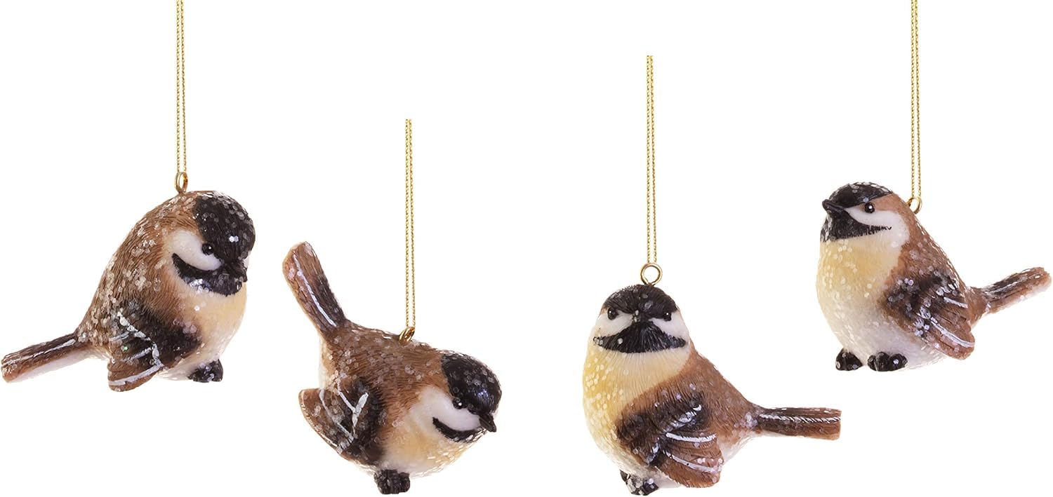 RAZ Imports Wintry Resin Chickadee Bird Ornaments - Set of 4