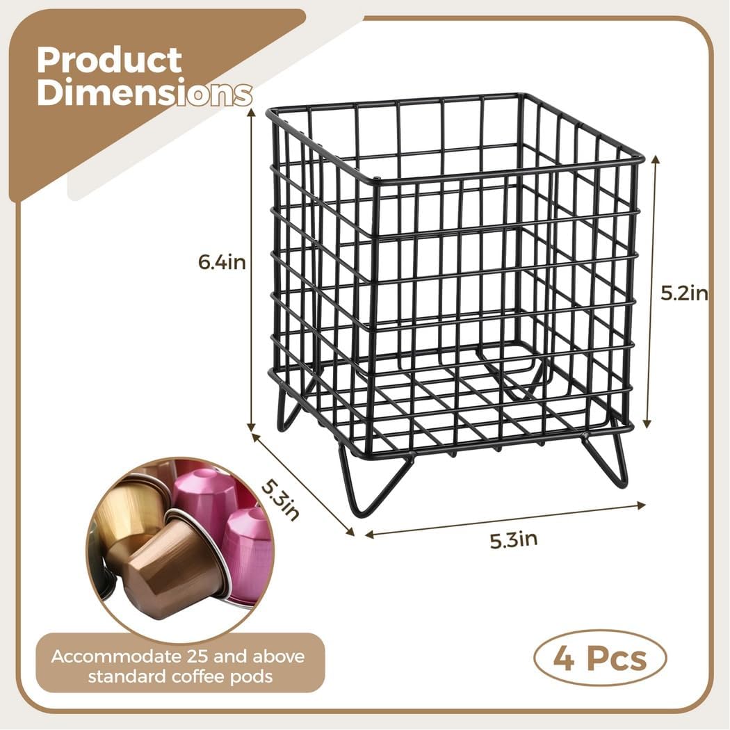 Metal Wire K Cup Brackets for Coffee Pods, Kitchen Counter Storage Organizers, Coffee Capsule Cages, Four Pcs Coffee Pod Holders, Large Capacity for Office, Cafe, Coffee Bar Accessories