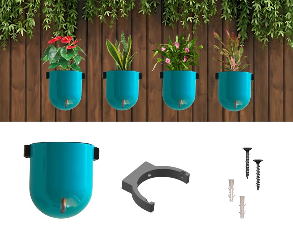 Image of Indian Discovery Self Watering Wall Hanging Planter|Hanging /Hooked Flower Pots for Home, Balcony, Vertical Garden Decor Flower Pots(2 PC, Sea Green, Sphere)|6 Inch UV-Resistant Plastic Plant Pots