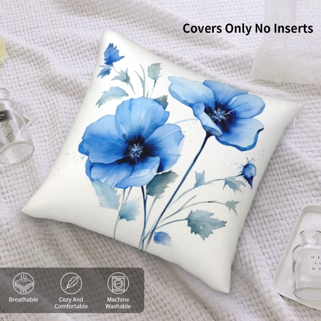 Federe Cuscini Divano 65x65 cm Set di 2 in Velluto Copricuscini Divano, Federe Cuscini Fiore Blu Decorativi Cuscini per Divano, Federe Cuscino Divano per Soggiorno, Camera da Letto Room Decor -TR254