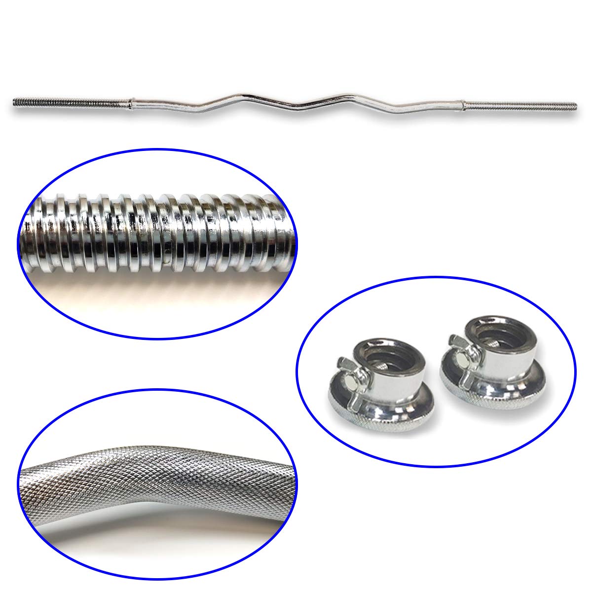 ZHLL Diameter 1 inch (47 inches) barbell bar, weightlifting barbell home fitness strength training equipment (Silver Curl Bars)